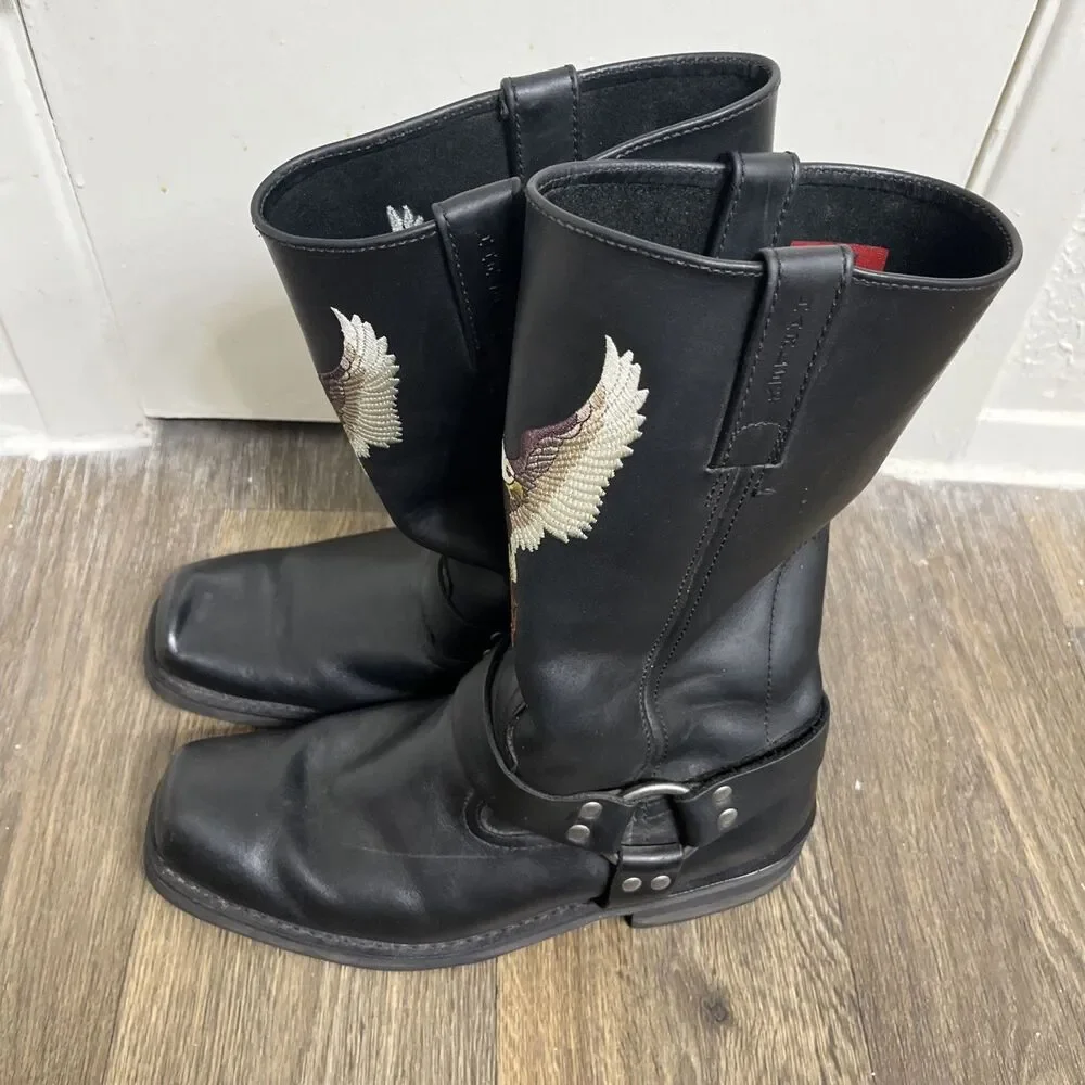 Vintage HARLEY-DAVIDSON Men's Embroidered Eagle Harness Boots Black Size 11.5 M